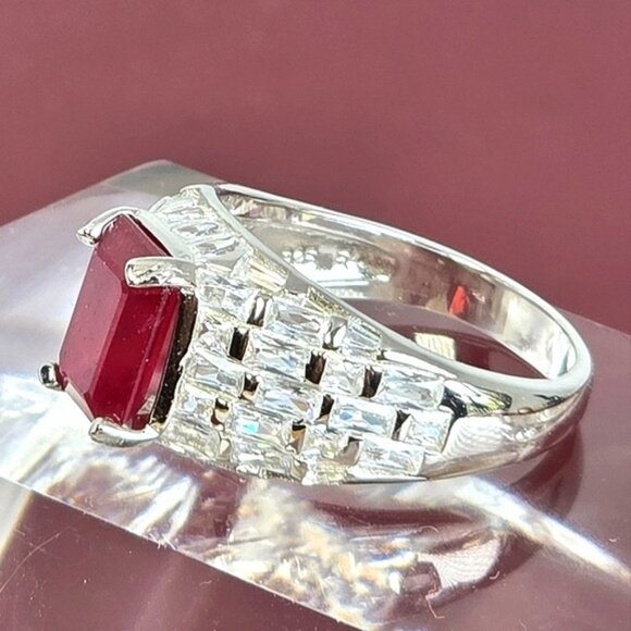 925 Sterling Silver Ring SZ 6.5 with Octagon Natural Ruby 9x7mm Gemstone - Picture 12 of 13